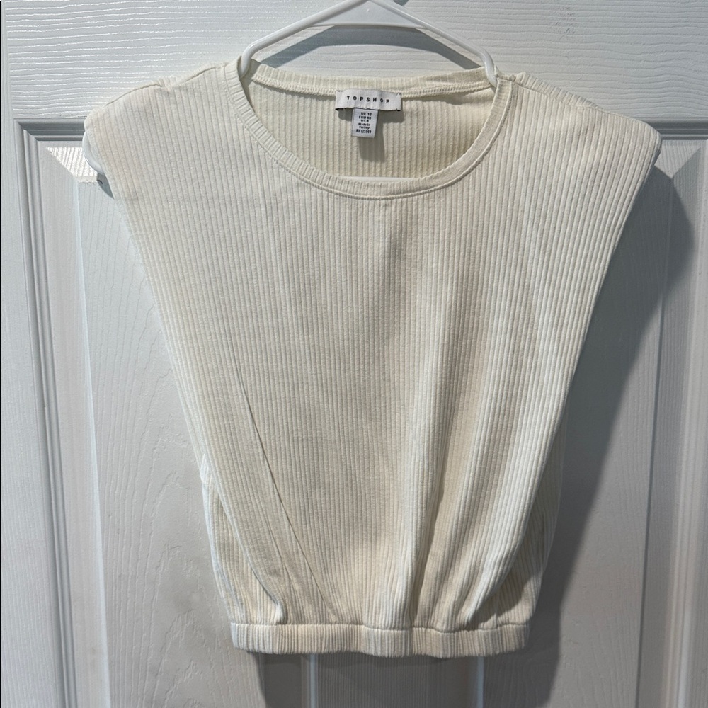Topshop Cream Ribbed Muscle Tee